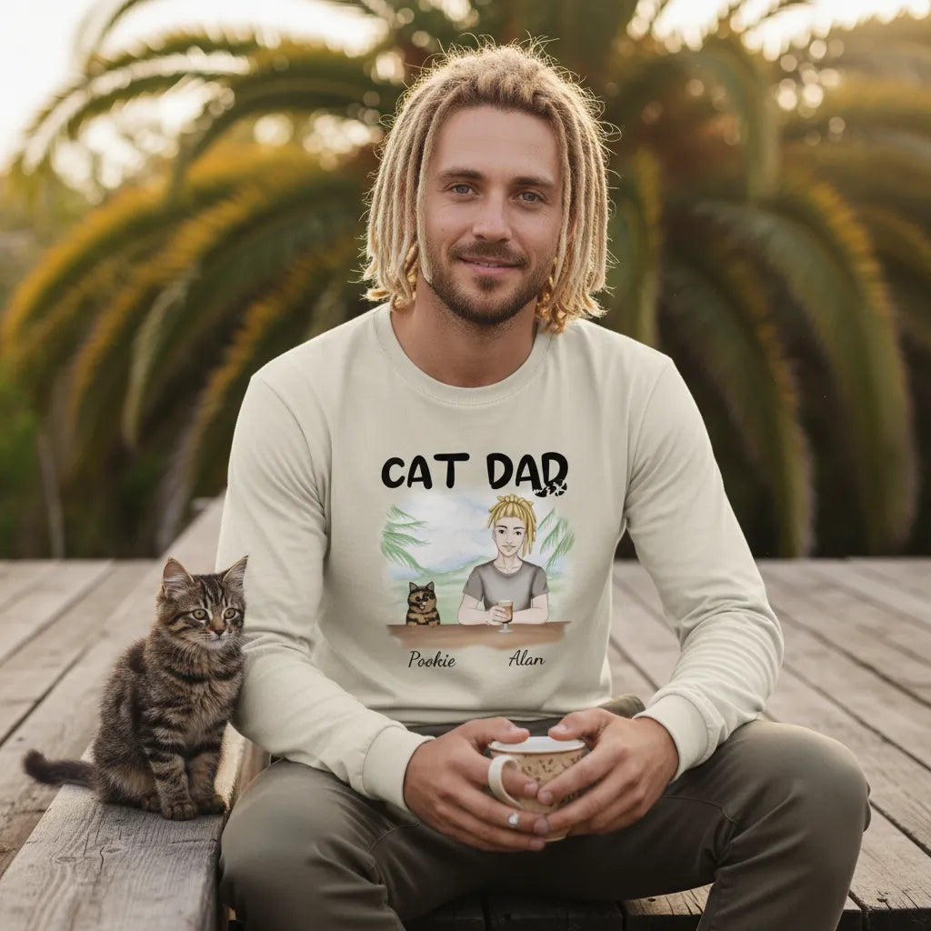 Personalized Longsleeve T-shirt Cat Dad