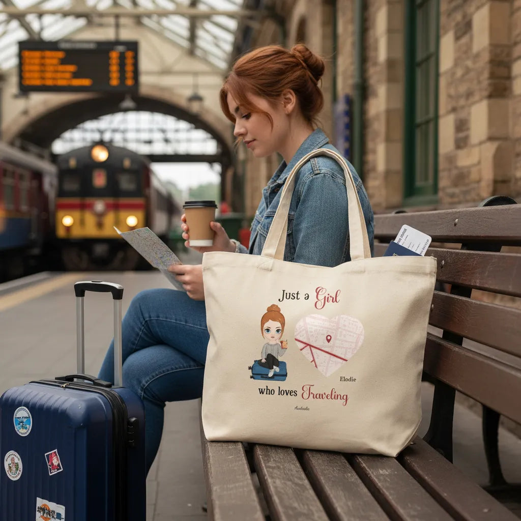 Personalized Canvas Tote Just  A Girl Who Loves Traveling