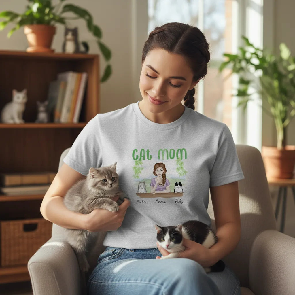Personalized Tee Shirt Cat Mom