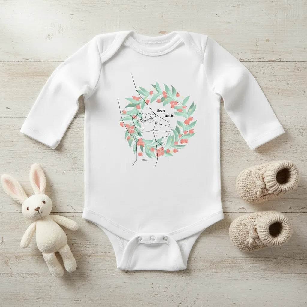 Personalized Newborn Onesie Mother and Baby Hands