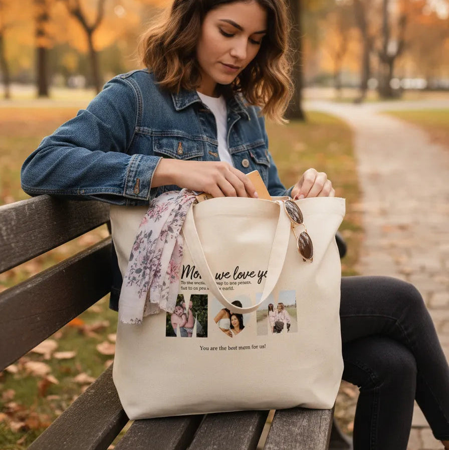 Customized Canvas Tote Bag Best Mom with Photos