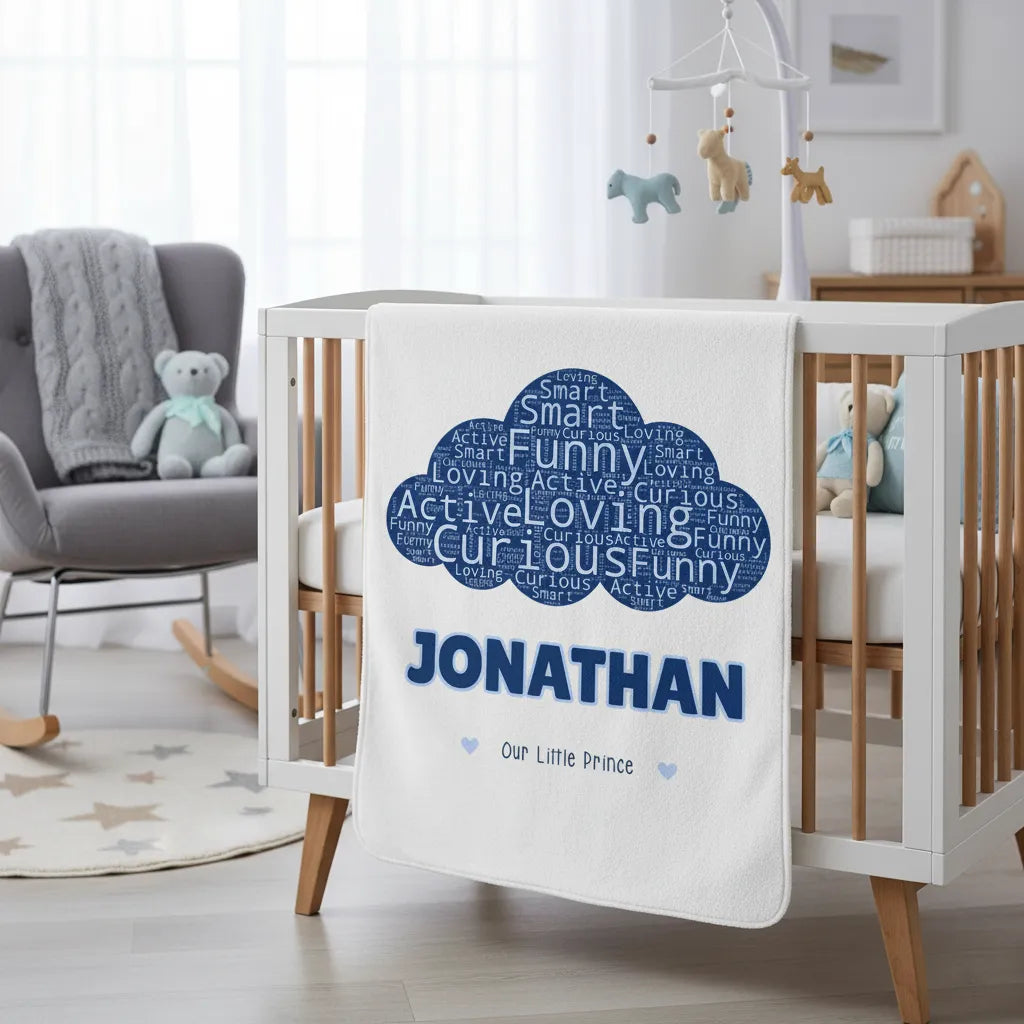 Personalized Toddler Blanket Custom Name and Word Cloud