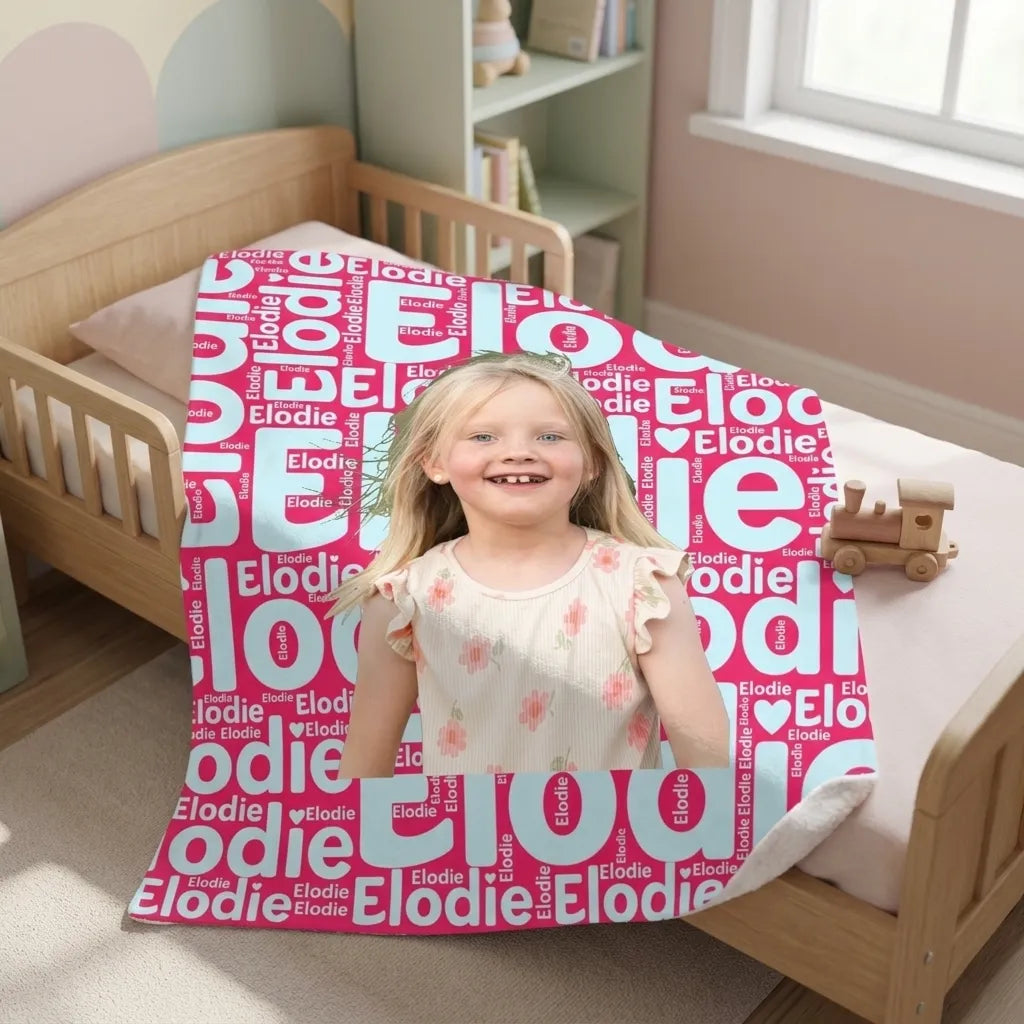 Personalized Kid Blanket With Photo and World Cloud Name