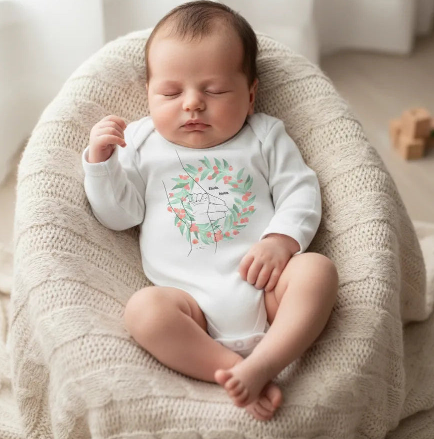 Personalized Newborn Onesie Mother and Baby Hands