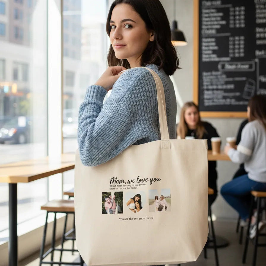 Customized Canvas Tote Bag Best Mom with Photos